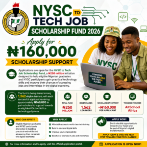 NYSC to Tech Job Scholarship Fund 2026: Apply for ₦160,000 Scholarship Support