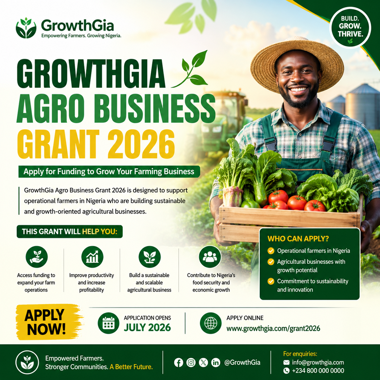 GrowthGia Agro Business Grant 2026: Apply for Funding to Grow Your Farming Business