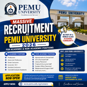 Massive Recruitment at Pemu University 2026 for Academic & Non-Academic Positions